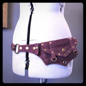 Plum Cotton Adjustable Festival Belt w Pockets